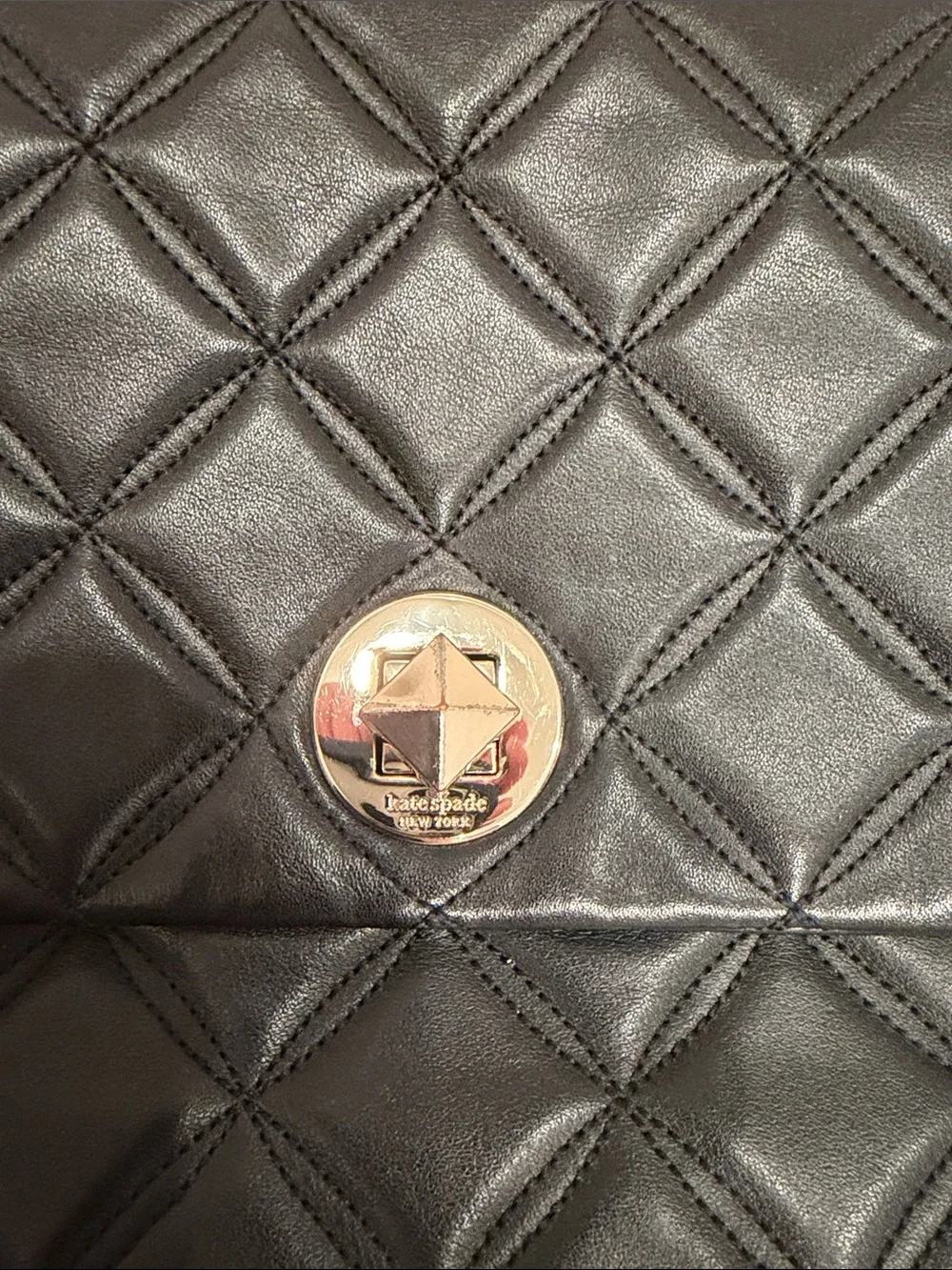 kate spade Medium Black Flap Quilted Shoulder and Crossbody Bag with Gold Chain